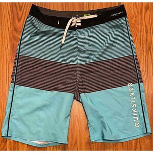 Quiksilver High Line Board Shorts Mens 28 8" Stripe Beach Swim Trunks Pocket